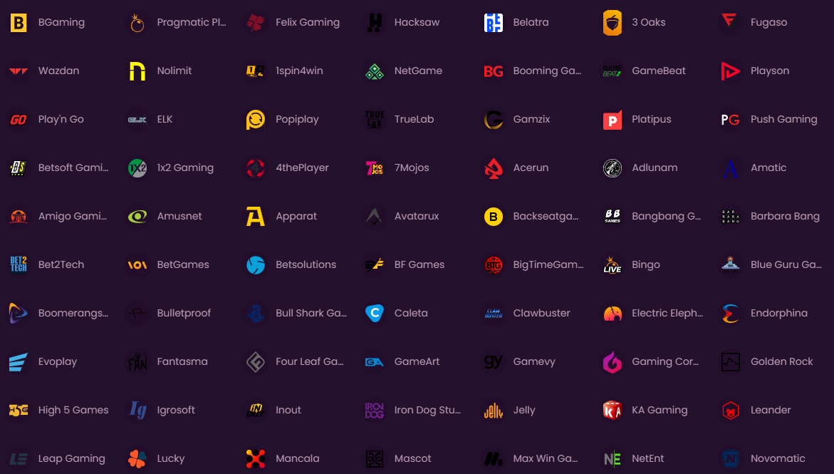 Παροχείς παιχνιδιών του Casino Bizzo